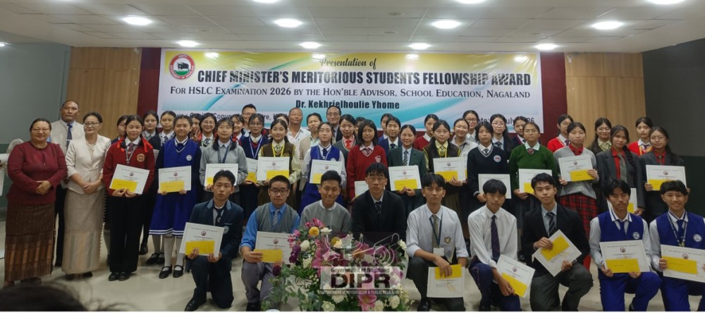 Advisor Dr Yhome, Achumbemo Kikon, officials along with the recipients of the CMMSF awards during the felicitation programme held at the Capital Convention Centre in Kohima on July 9. (DIPR Photo)